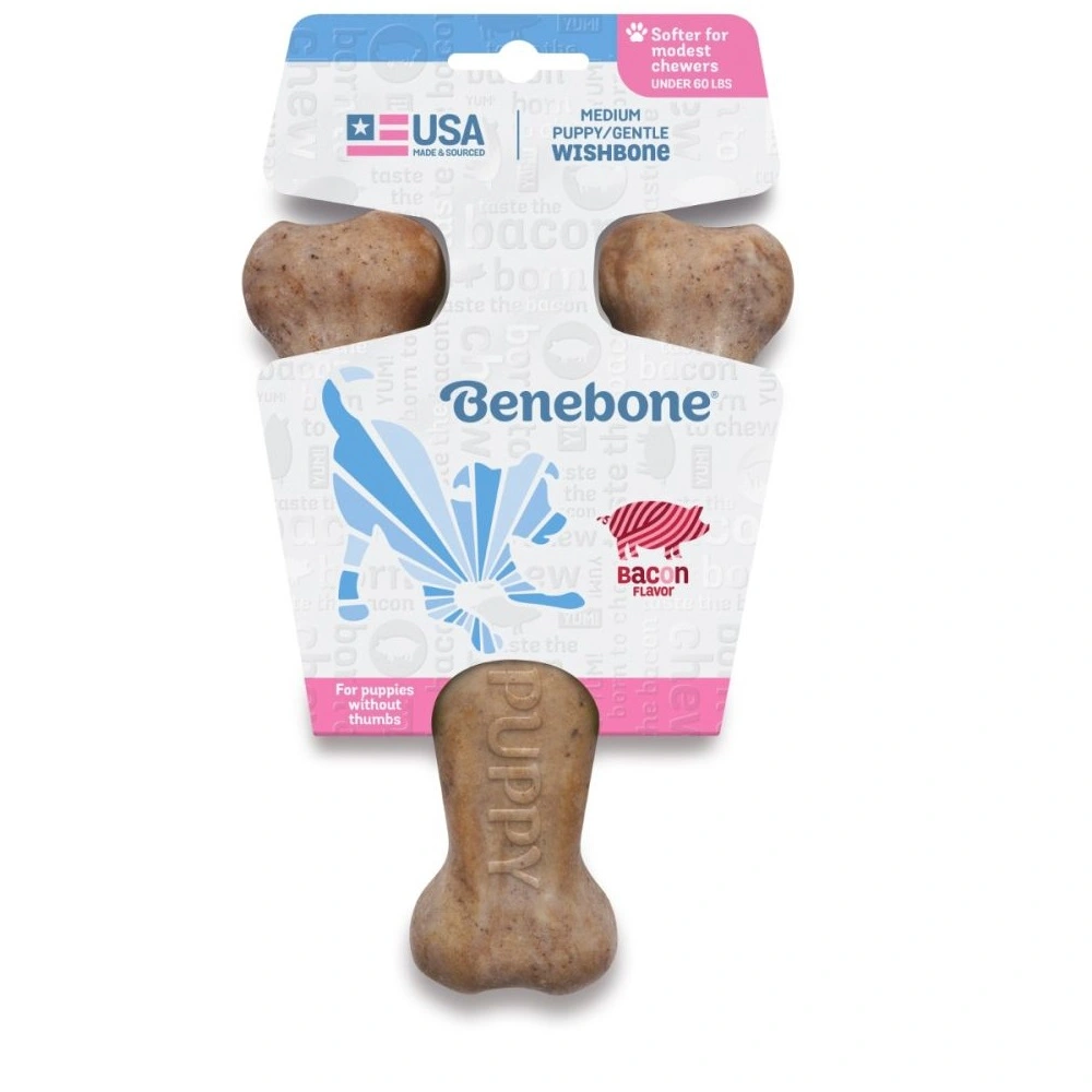 Benebone Puppy Wishbone Bacon M - hvalpe tyggeben med bacon